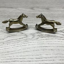 Pair of Vintage Solid Brass Rocking Horse Figurines 2.5