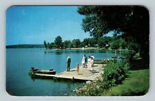 Vacationland Scene A Day At The Lake Dock Fishing Chrome Michigan c1952 Postcard picture