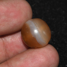 Ancient Round Banded Carnelian Stone Dzi Bead with Stripe in Perfect Condition picture