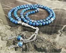 REAL Blue Jade  Stone Islamic Prayer 99 beads Tasbih Misbaha Rosary Tasbeeh 8mm picture