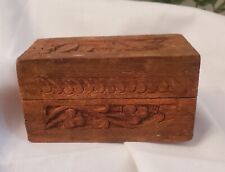 Small Vintage Wooden Carved  Tinket Box with removable lid / vintage nails base picture