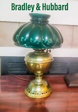 Antique Bradley & Hubbard  B&H  Kerosene Electric Lamp w/ Emerald Glass Shade picture