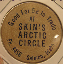 Vintage Skin's Artctic Circle Salmon, ID Wooden Nickel - Token Idaho Ida. picture