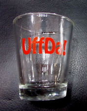 Norwegian Uff Da Red on Clear Vintage 1970's Bar Drink Old Shot Glass Barware picture