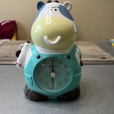 Vintage Rhythm Japan Talking Cow Alarm Clock  Tested Working Rare Blue Milk picture