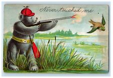1908 Write Away Duck Hunting Bear Anthropomorphic Embossed Lisbon NY Postcard picture