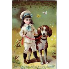 Lautz Bros & Co Soaps Girl with Dog c1880 Victorian Trade Card AE5 picture