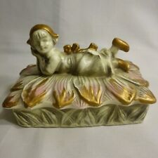 TRINKET BOX - darling little girl W gilding on cover, Porcelain - MINT picture
