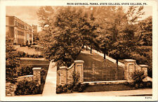Vtg 1930's Main Entrance Penna State College Pennsylvania PA Linen Postcard picture