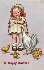 A Happy Easter Little Girl Chicks and Hen Raphael Tuck Vintage Postcard UDB picture