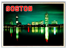 Boston, Massachusetts Skyline at Night Back Bay Charles River Postcard Unposted picture