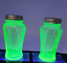 Vintage Hazel Atlas Uranium Depression Glass Green Salt and Pepper Shakers picture