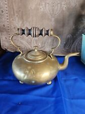 Antique Victorian Brass Hot Toddy Footed Goose Neck Tea Pot Wood Handle  picture