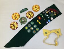 GIRL SCOUT SASH WITH PATCHES & PINS PLUS BOW TIE VINTAGE picture