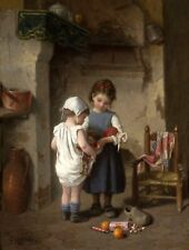 Dream-art Oil painting Paul Seignac children playing together share toys canvas picture