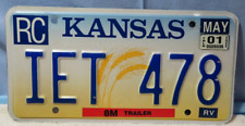 Vintage 2001 Kansas License Plate 8M Trailer RV/ RC IET 478 RETIRED  Wheat Heads picture
