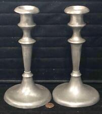 Pair of Antique Pewter Candlesticks, Bobeche Inserts, 19th Century picture