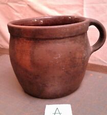 Antique Redware Pottery Crock with Applied Handle with Glaze picture