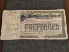 RARE Chattanooga Rome & Southern Railroad Co. Stock Certificate Issued 1897 picture