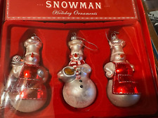 2004 Williams Sonoma CHEF BAKING SNOWMEN Blown Glass Christmas Ornaments NOS picture