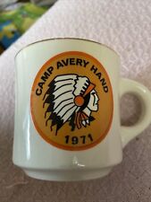 1971 Vintage Boy Scouts mug Camp Avery Hand indian chief Coffee cup USA picture