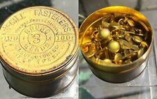 ANTIQUE McGILL'S FASTENERS Full New Old Stock EMBOSSED BRASS CONTAINER NO. 3 NOS picture