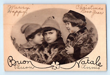 Vintage 1944 Real Photo Italian Merry Christmas Postcard 3 young girls picture