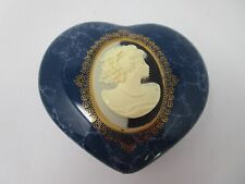 Mount Clemens Pottery Cameo Heart Shaped Trinket Box Marbled Blue Made in Japan picture