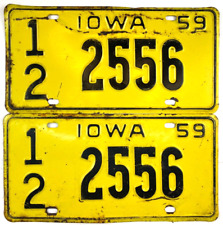 Vintage 1959 Iowa Car License Plate Set Butler Co. 12-2556 Wall Decor Collectors picture
