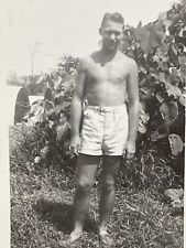 1L Photograph Handsome Shirtless Man Shorts Legs Chest 1940-50's  picture