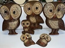 Vintage 70s Big Eye Owl Family Wall Plaques Decor Foam Kitschy Owls Set of 4+1 picture