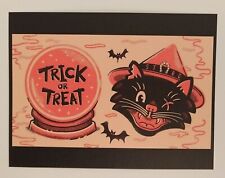 *Halloween* Postcard: Black Cat & Crystal Ball Vintage Image~Reproduction picture