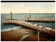 England. Yorkshire. Whitby. The Pier. Vintage Photochrome by P.Z, Photochrome Z picture