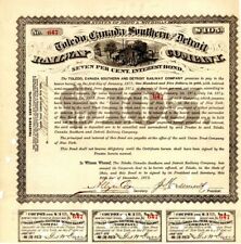Toledo, Canada Southern and Detroit Railway Co. Signed by Edward King - $105 Bon picture