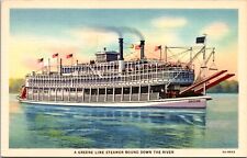 Linen Postcard A Greene Line Steamer Bound Down The Mississippi River picture