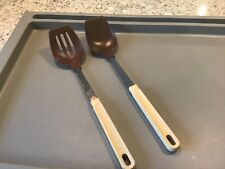 Lot of 2 Vintage Ekco USA Brown Nylon Plastic Solid & Slotted Serving Spoons picture