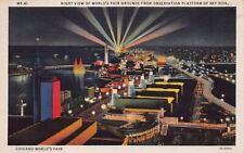 Chicago IL Illinois Downtown 1940s Skyline GM Night View Linen Vtg Postcard L12 picture