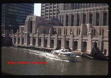Chicago IL downtown river view boat on water 1975 35mm slide picture