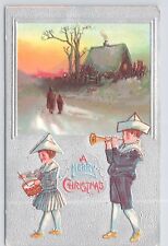 A Merry Christmas~Little Drummer Boy~Peter Piper~Grey Border~Folks Walk Home~Vtg picture