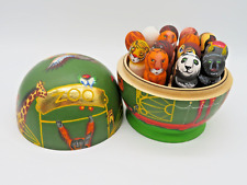 VTG Unique Russian Hand Made Painted Wooden Egg w/ 14 Zoo Animals inside Signed picture