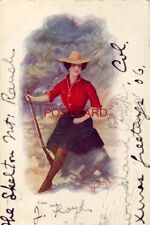 pre-1907 WOMAN WITH RIFLE H M Pollock Illustration WHITE CITY ART CO. 1906 picture