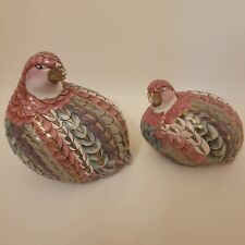 Vintage 2 Porcelain Partridge Quail Bird Figurines Pink, Blue, Gold picture