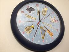 Musical Instrument Clock On The Hour Music Day Night Sensor Blue VTG teltime ? picture