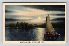 Clarksville TN-Tennessee, Scenic Greetings, Moonlight, Sailing, Vintage Postcard picture