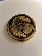 Vintage 1940s Wadsworth Powder Compact  Etched Floral Design 24K Plated No Puff picture