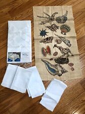 5Pc LOT Vtg 50s DAMASK TABLECLOTH & Napkins *MINT in Package & SEA-SHELL TEA TWL picture