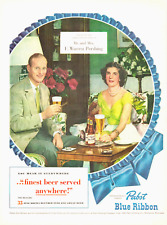 1949 PABST BLUE RIBBON  Beer vintage print ad tall glass husband wife suit L9 picture
