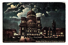 Postcard 1908 MA Church Christian Science Religion Night Full Moon Boston Mass picture