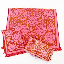 Vintage Fieldcrest Towel Set 1960s Pink Brown Roses Floral Flower Power 5 Pieces picture