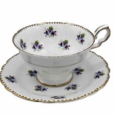 Vintage Royal Stafford Bone China Sweet Violets Footed Teacup Saucer Set Gold Tr picture